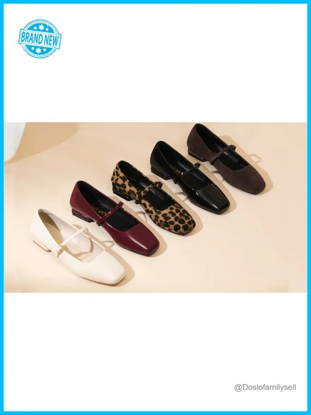 Womens Ballet Flats Faux Leather Square Toe Mary Jane Adjustable Ankle Buckle